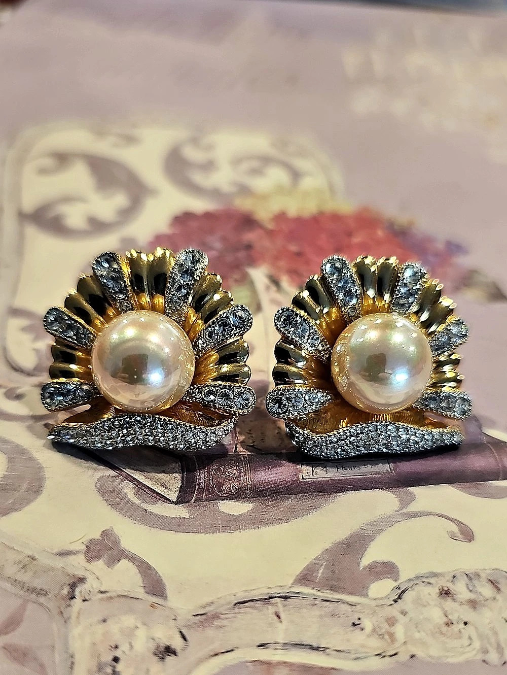 Vintage Joan Rivers Floral Clip-On Earrings With Thailand Stamp